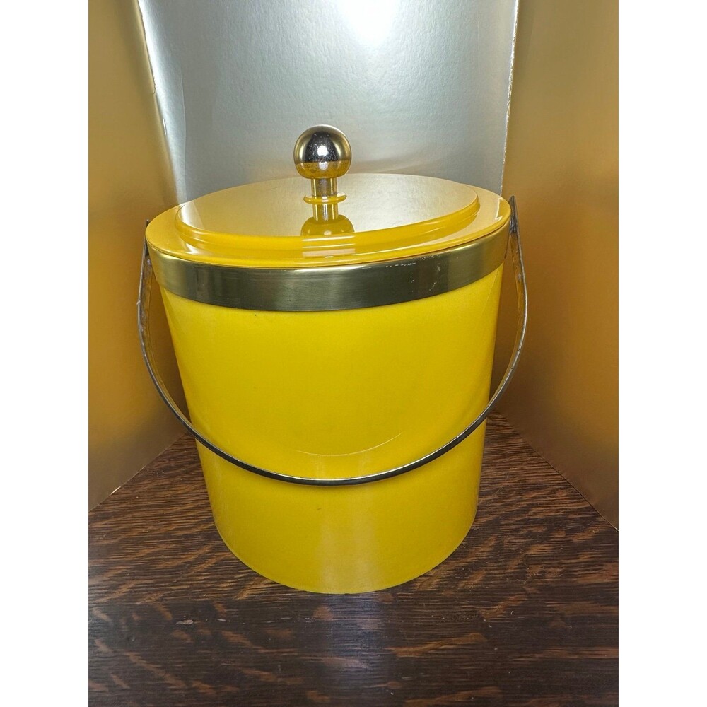Vintage Yellow Vinyl Ice Bucket MCM Retro Barware Mid Century Modern
